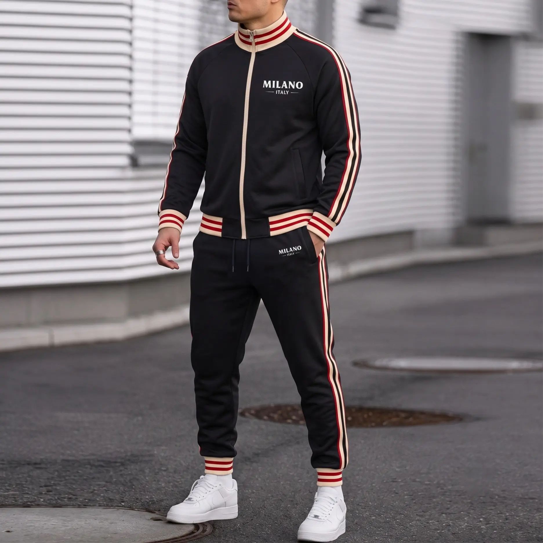 🔥Men's Baseball Jacket & Cargo Pants Set - Fleece Lined Windproof Streetwear Activewear