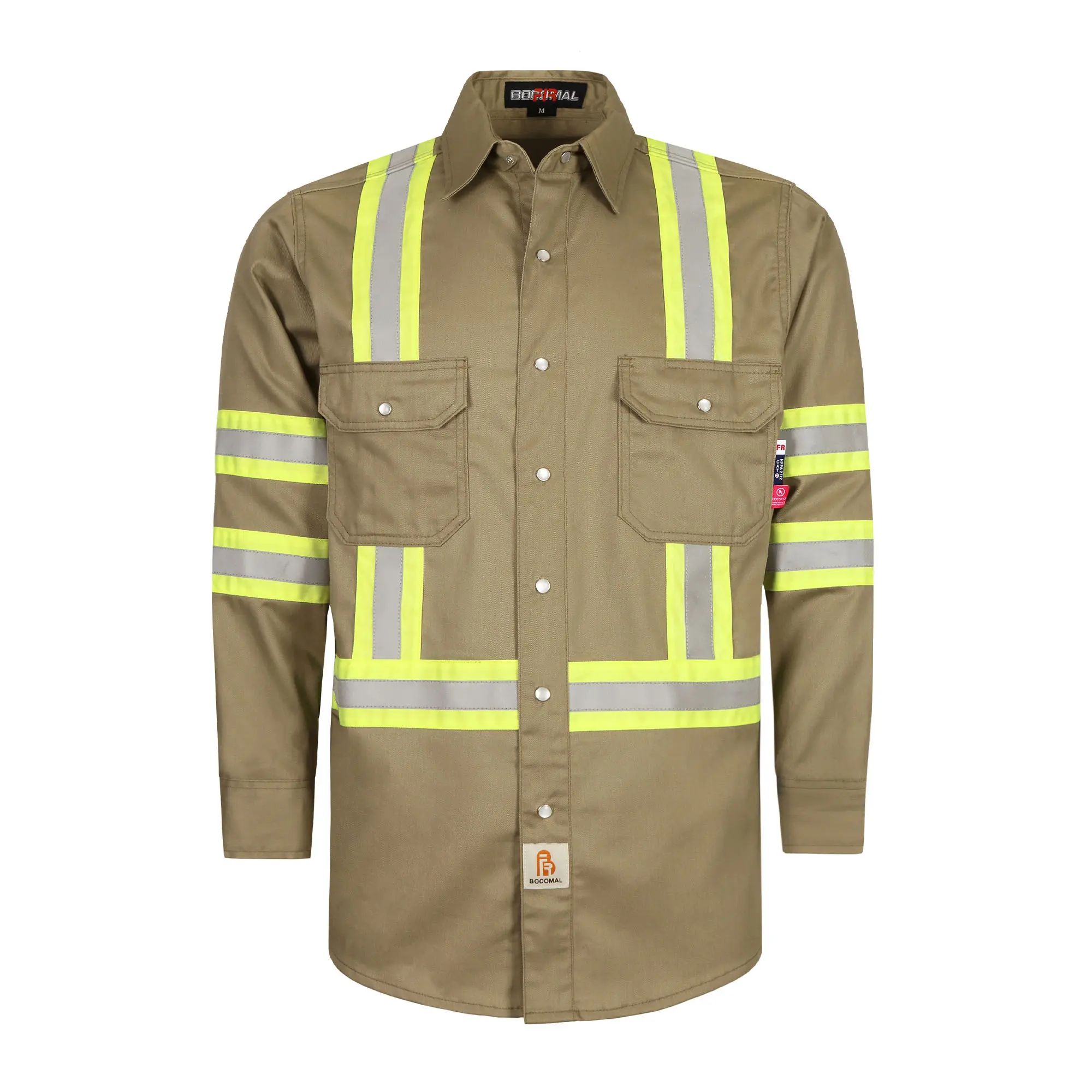 Men's 6.5 oz Flame-Resistant Hi-Vis Work Shirt – Class 1 Type O French Twill with Reflective Tape