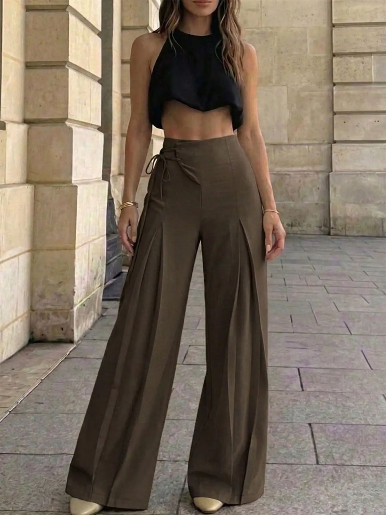 Women's Elegant Chic High-Waist Wide-Leg Pants