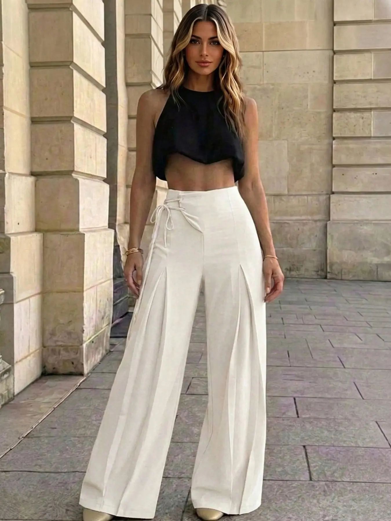 Women's Elegant Chic High-Waist Wide-Leg Pants