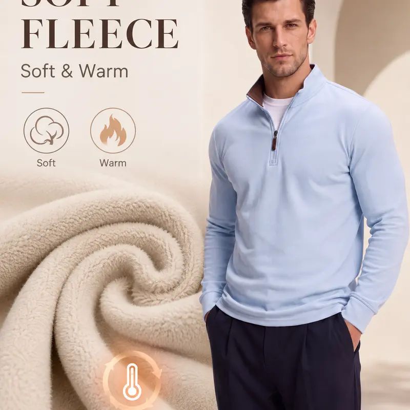 Men's Quarter Zip Mock Neck Pullover – Old Money Style Fleece Sweatshirt with Ribbed Hem