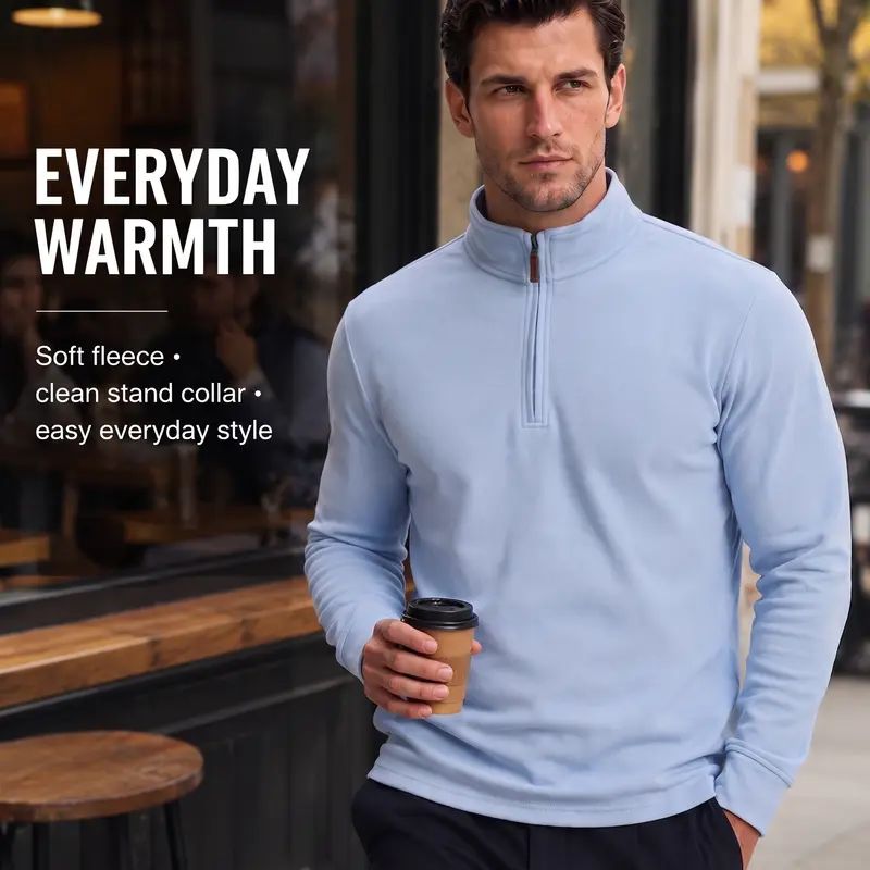 Men's Quarter Zip Mock Neck Pullover – Old Money Style Fleece Sweatshirt with Ribbed Hem