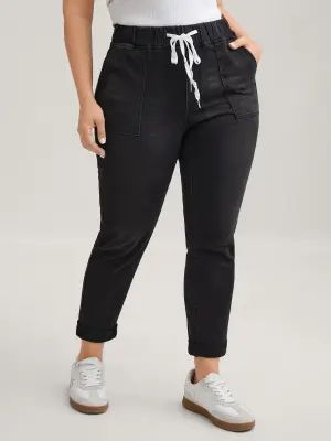 Women's High-Waisted Stretch Denim Jeans – Elastic Drawstring Skinny Fit with Slanted Pockets