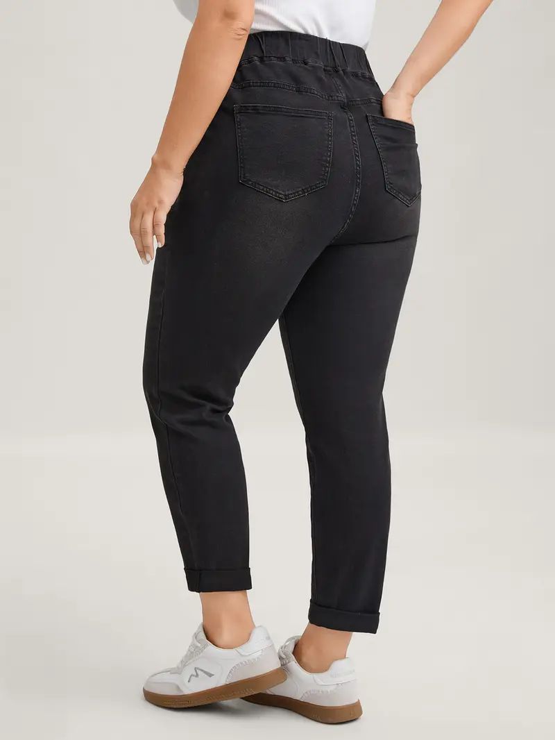 Women's High-Waisted Stretch Denim Jeans – Elastic Drawstring Skinny Fit with Slanted Pockets
