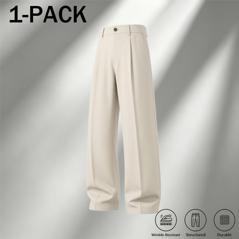Men's Ice Silk Pleated Dress Pants – High Waist Loose Straight-Leg Business Casual Trousers