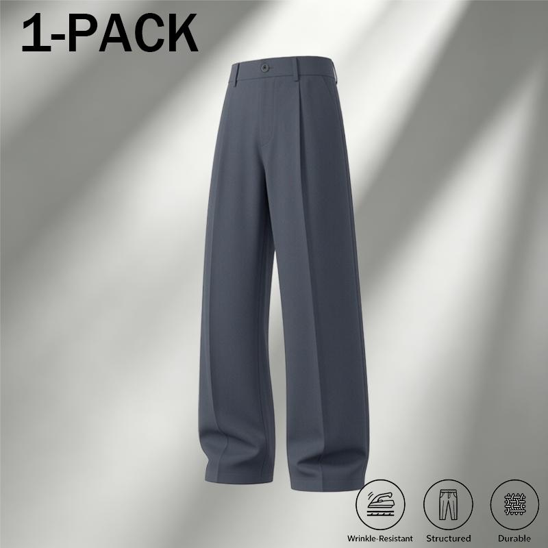 Men's Ice Silk Pleated Dress Pants – High Waist Loose Straight-Leg Business Casual Trousers