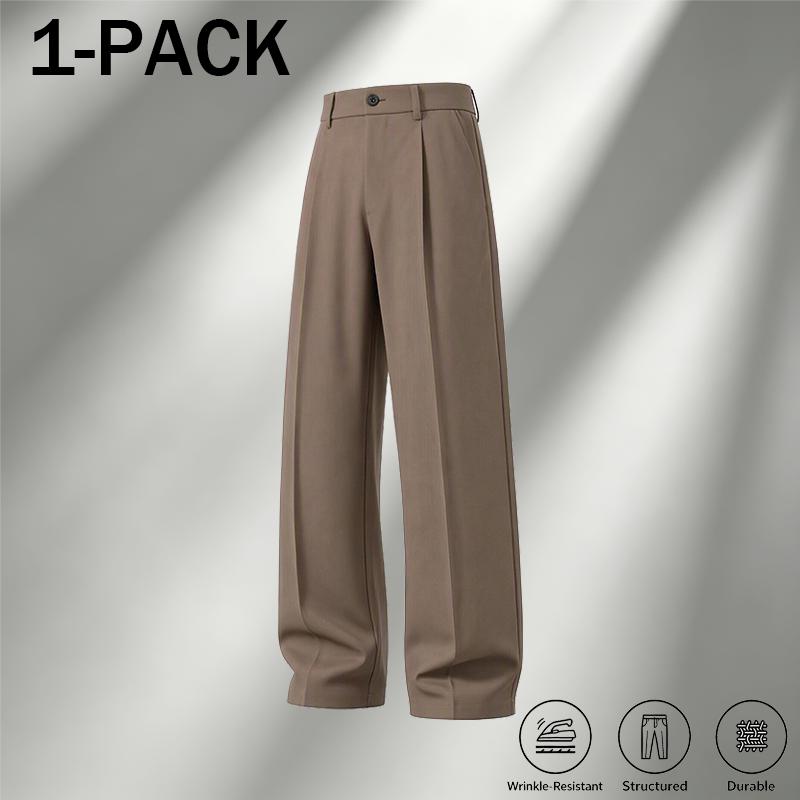 Men's Ice Silk Pleated Dress Pants – High Waist Loose Straight-Leg Business Casual Trousers