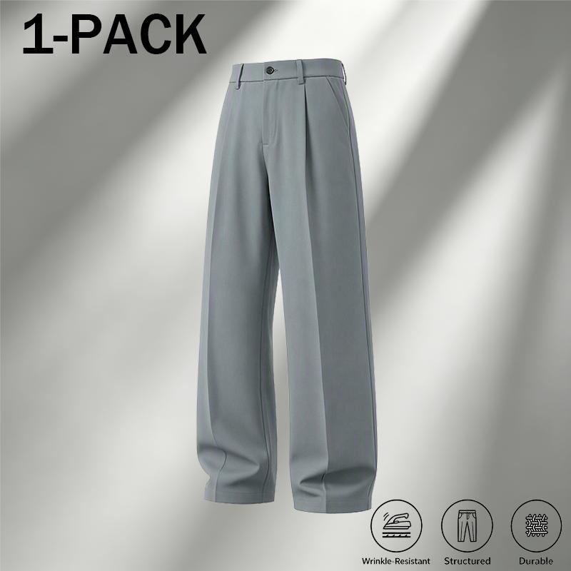 Men's Ice Silk Pleated Dress Pants – High Waist Loose Straight-Leg Business Casual Trousers