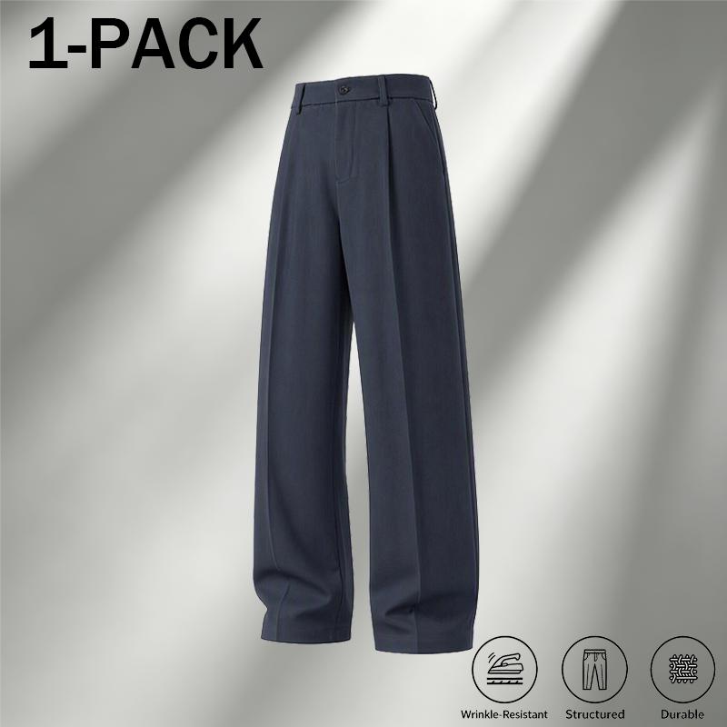 Men's Ice Silk Pleated Dress Pants – High Waist Loose Straight-Leg Business Casual Trousers