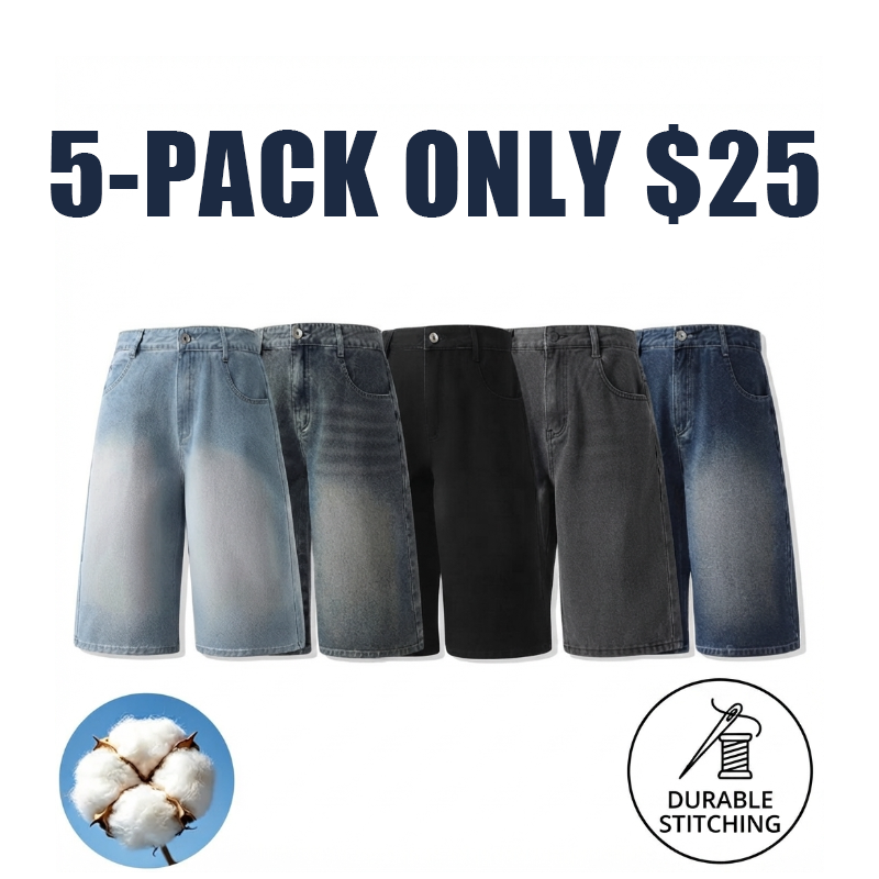Men’s 3-Piece Vintage Washed Wide-Leg Denim Shorts Set