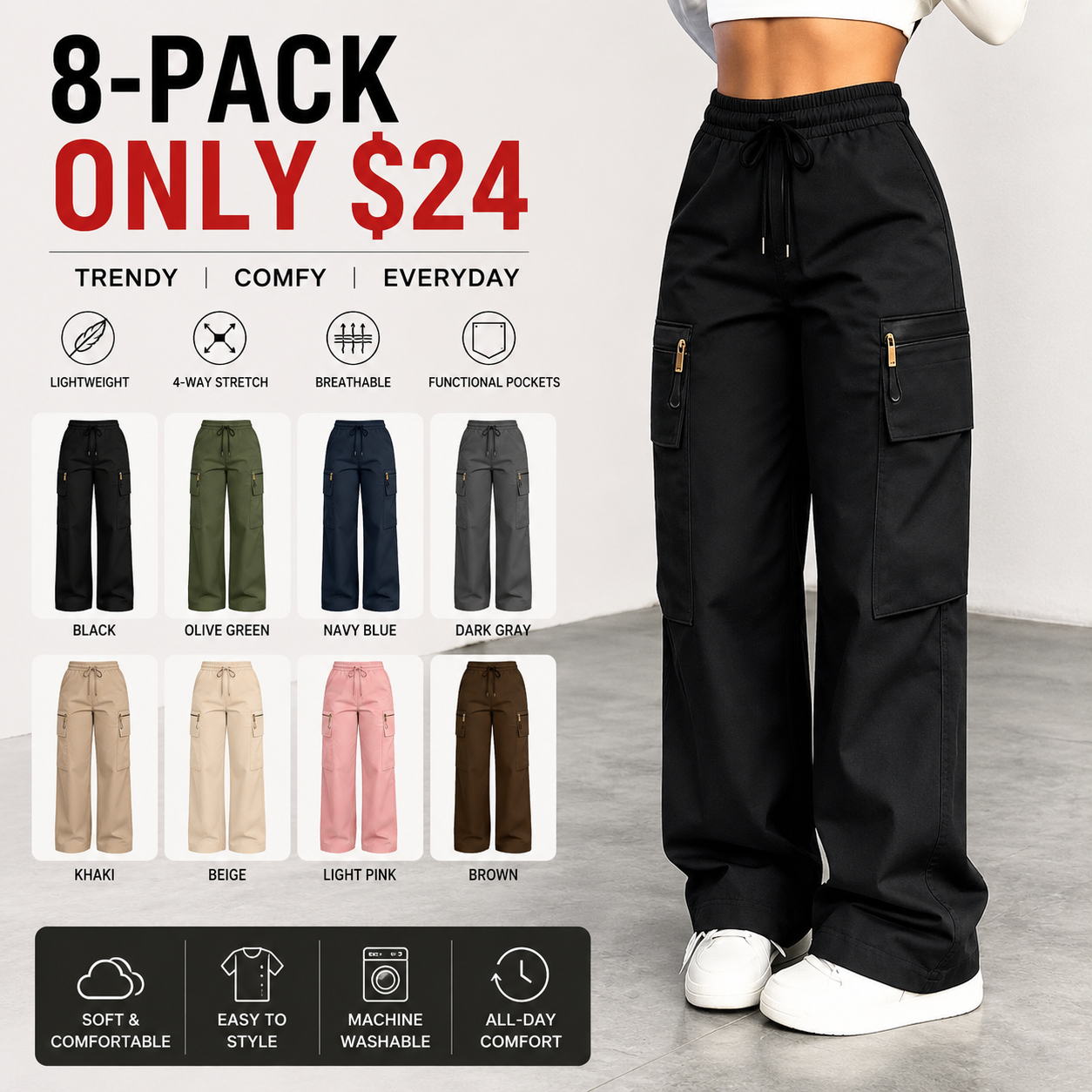 🔥LAST DAY SALE 90% OFF💕Women’s lightweight loose cargo pants with multiple pockets