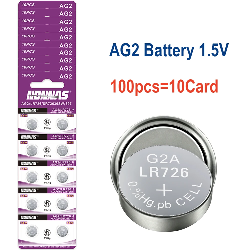 2-100PCS 1.55V AG2 Alkaline Button Battery LR726 397 396A SR726 SR726SW LR59 SR59 396 Coin Cell For Watch Toys Remote Electronic