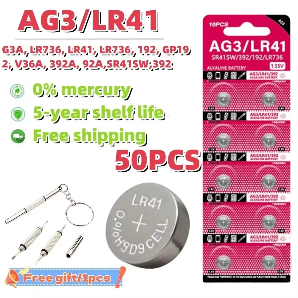Universal AG3 LR41 SR41 392 1.55V Button Batteries 20-100PCS Bulk Pack Watches Toys Clocks Overseas Warehouse Quick Shipping