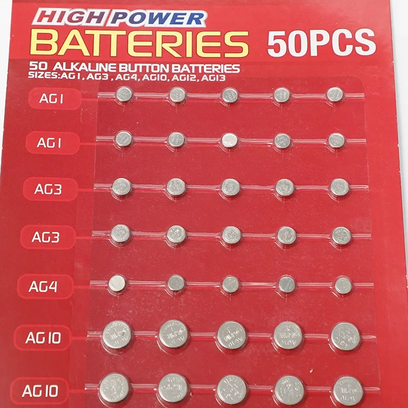 50PCS 1.55V AG13 Pila LR44 L AG1 AG3 AG4 AG10 AG12 SR44 Button Batteries A76 LR1154 GP7 Cell Coin Watch Toys Remote Battery