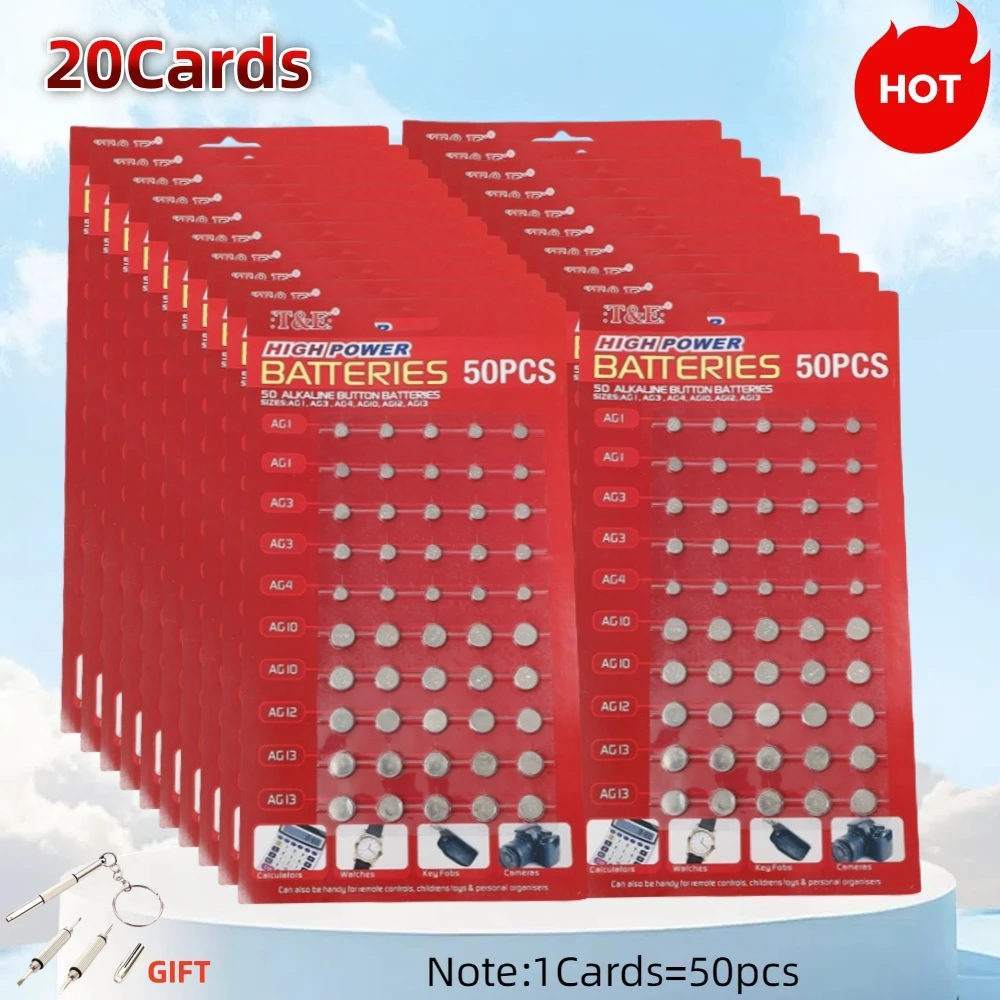 50PCS 1.55V AG13 Pila LR44 L AG1 AG3 AG4 AG10 AG12 SR44 Button Batteries A76 LR1154 GP7 Cell Coin Watch Toys Remote Battery