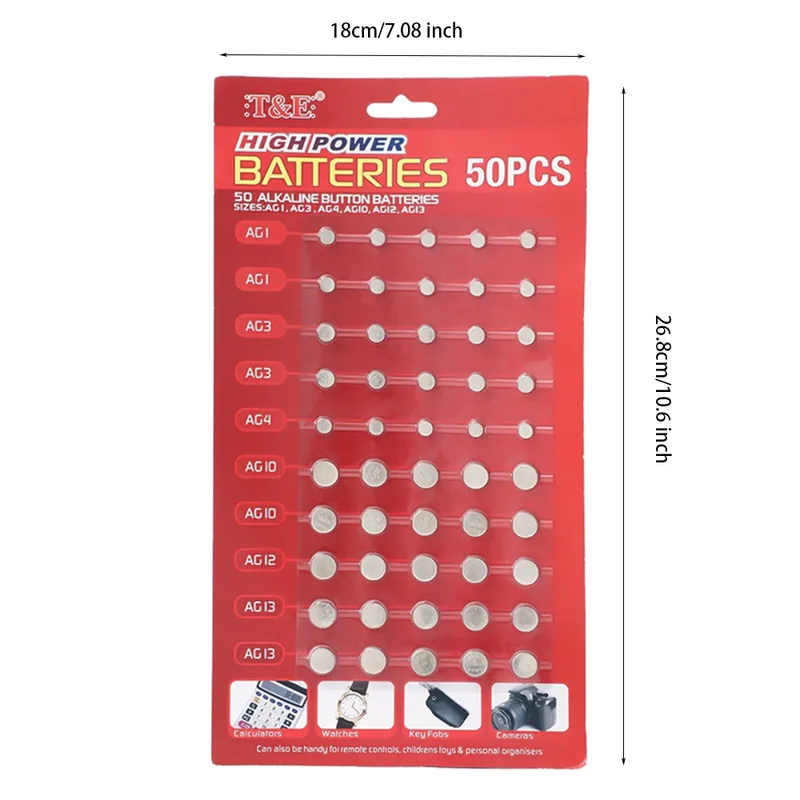 50PCS 1.55V AG13 Pila LR44 L AG1 AG3 AG4 AG10 AG12 SR44 Button Batteries A76 LR1154 GP7 Cell Coin Watch Toys Remote Battery