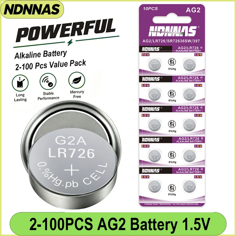 2-100PCS 1.55V AG2 Alkaline Button Battery LR726 397 396A SR726 SR726SW LR59 SR59 396 Coin Cell For Watch Toys Remote Electronic