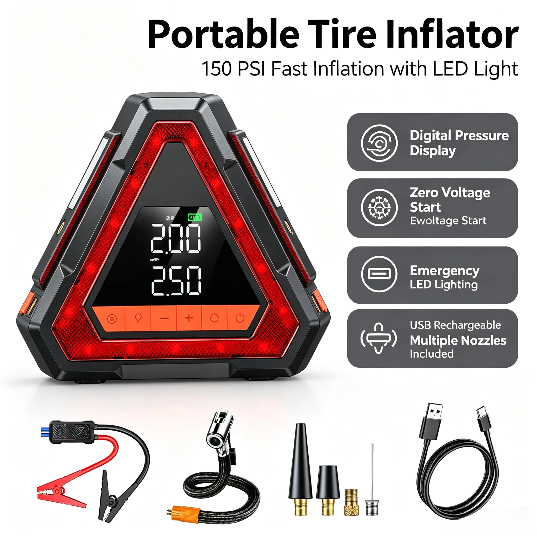 Portable 12V Vehicle Jump Starter Power Bank with Air Pump Car Battery Booster Emergency Car Ignition Starting Device