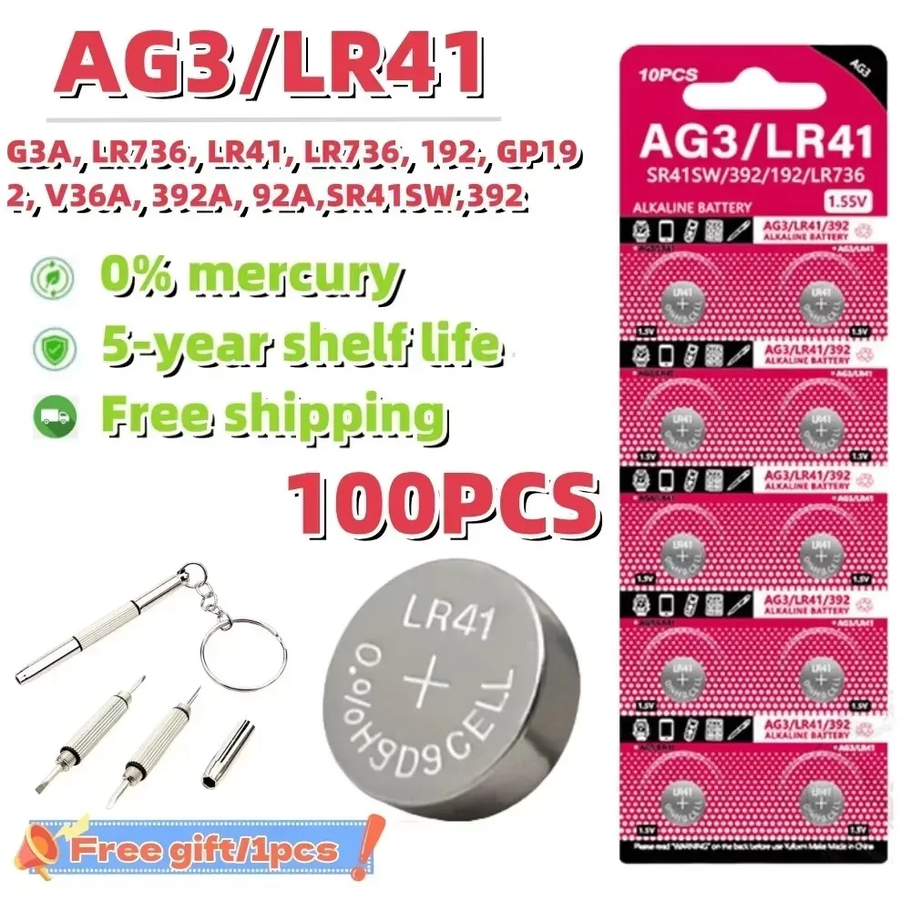 Universal AG3 LR41 SR41 392 1.55V Button Batteries 20-100PCS Bulk Pack Watches Toys Clocks Overseas Warehouse Quick Shipping