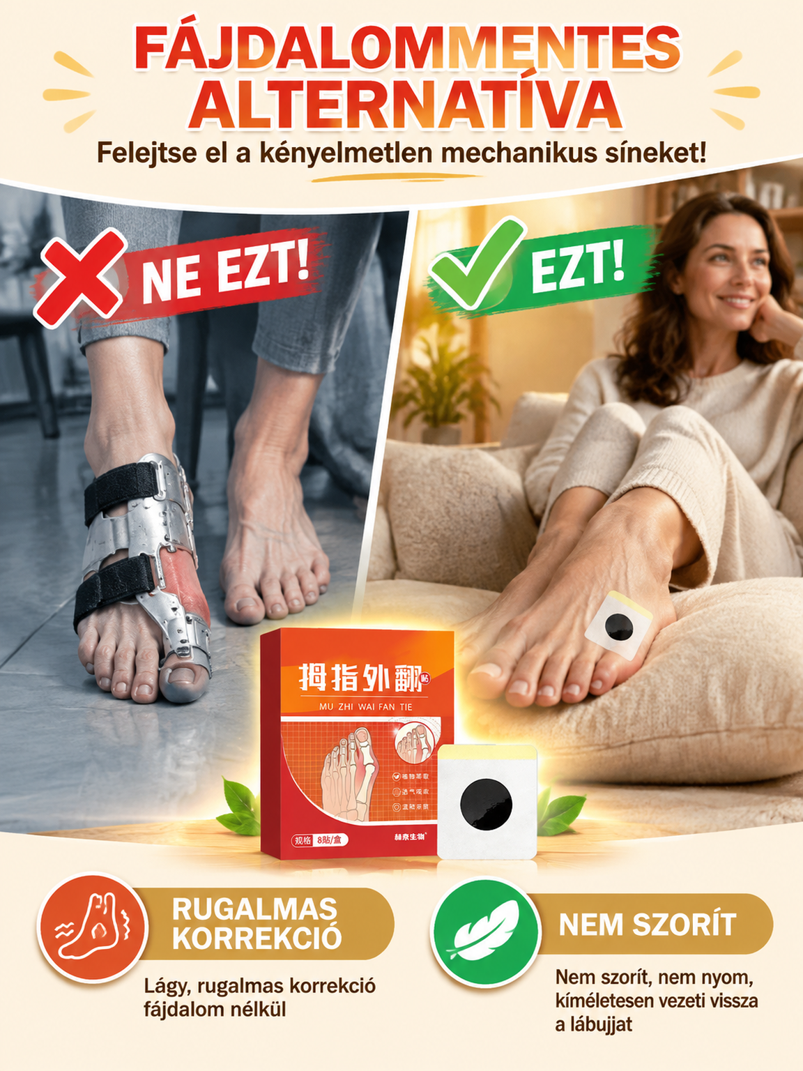 👍Prémium Gyógynövényes Bütyök Tapasz – Láthatatlan Védelem és Kényelem Minden Lépésnél