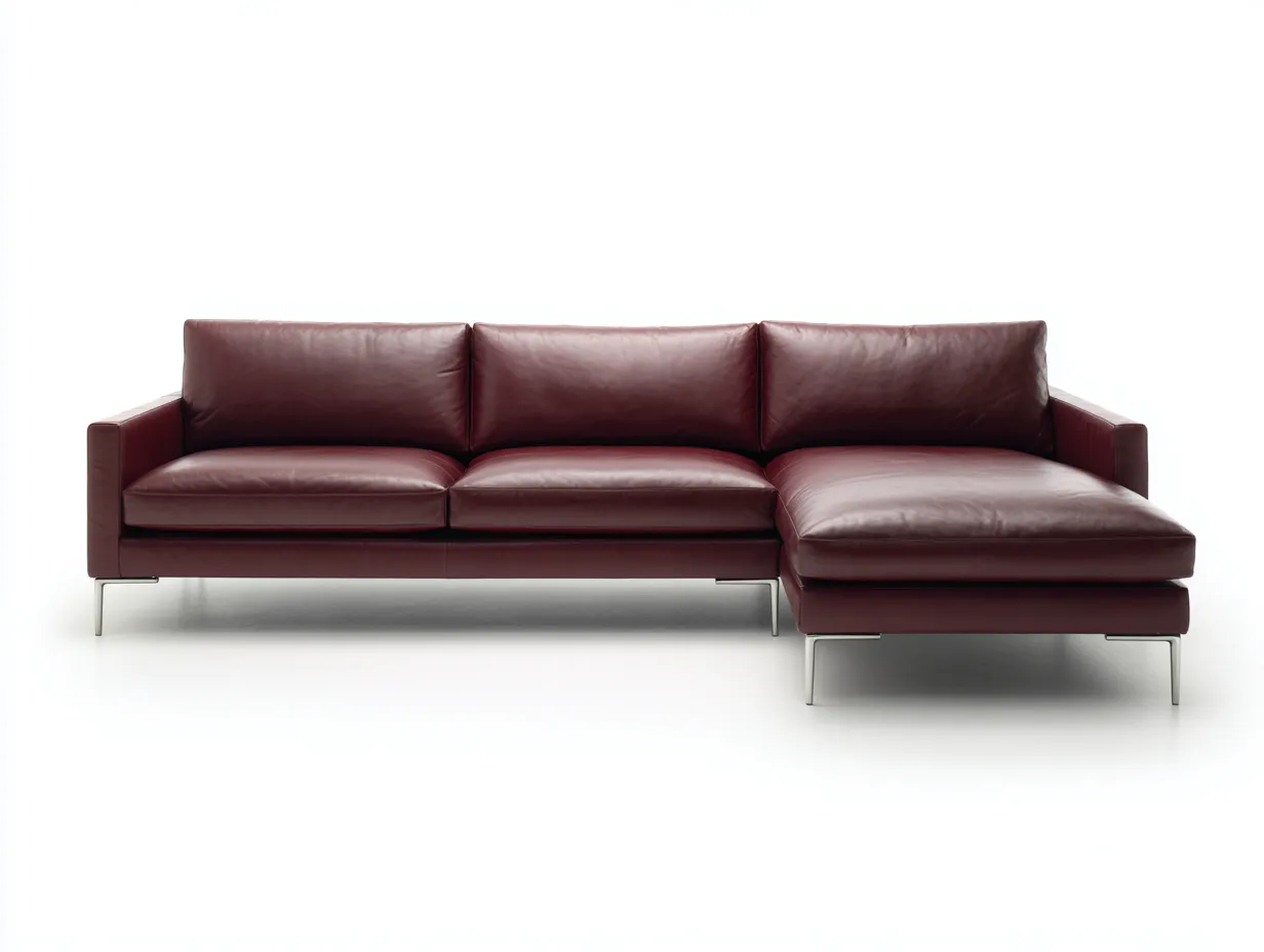 Divano 285×160×85 cm in pelle bordeaux con chaise longue stile moderno per soggiorno-Mimonzidecor