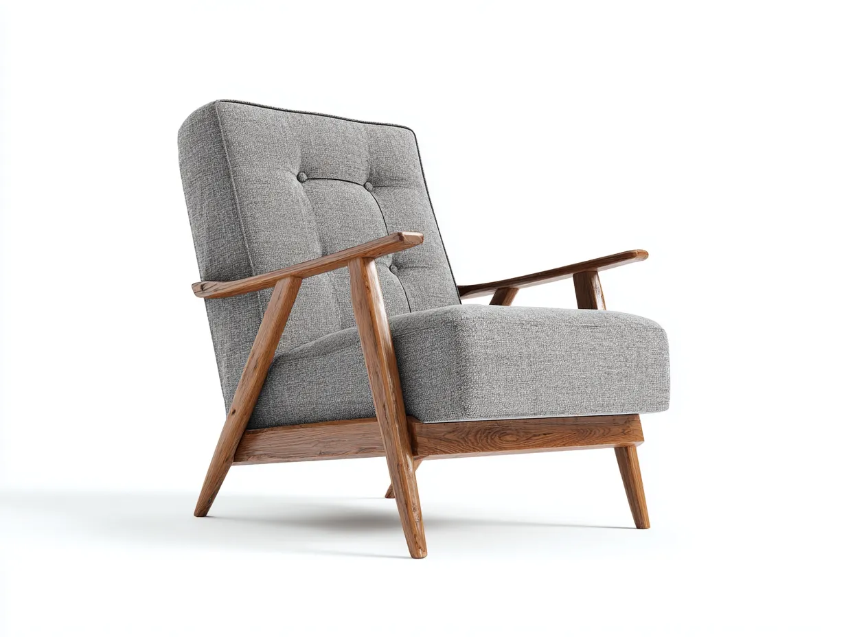 Poltrona 80×84×98 cm in tessuto grigio con base legno stile nordico per soggiorno-Mimonzidecor