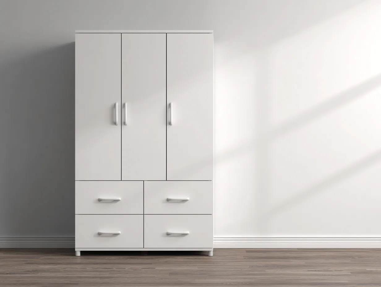 Armadio 220×60×210 cm bianco in legno per camera da letto stile moderno con ante spaziose-Mimonzidecor