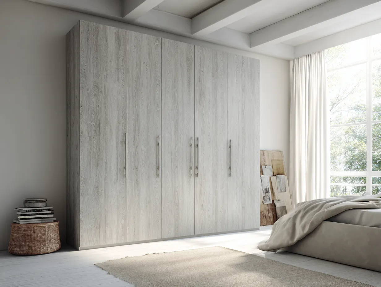 Armadio 240×60×220 cm bianco in legno per camera da letto stile moderno con ante verticali-Mimonzidecor