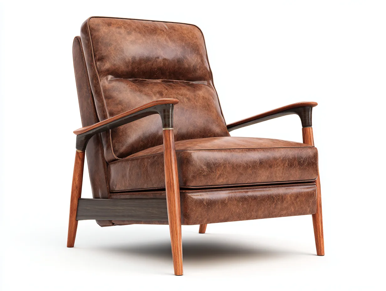 Poltrona in pelle marrone 74x82x90 cm per soggiorno stile vintage con braccioli in legno-Mimonzidecor