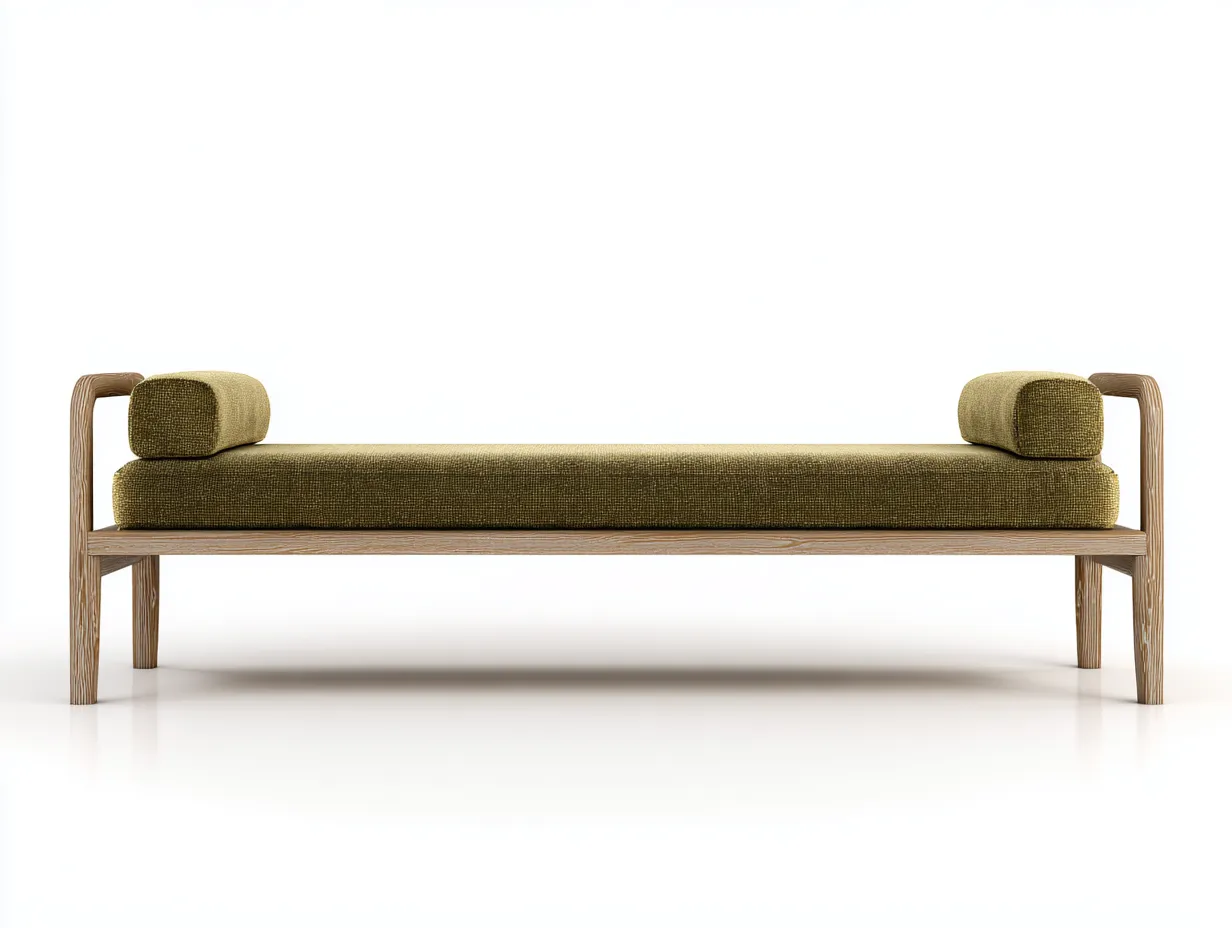 Panca 175×58×72 cm verde oliva in tessuto con base legno per camera da letto stile contemporaneo-Mimonzidecor