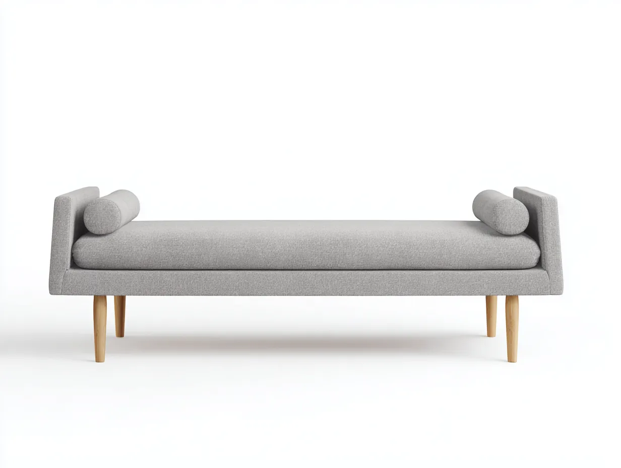 Panca 180×55×70 cm grigio chiaro in tessuto con gambe in legno per camera da letto stile moderno-Mimonzidecor