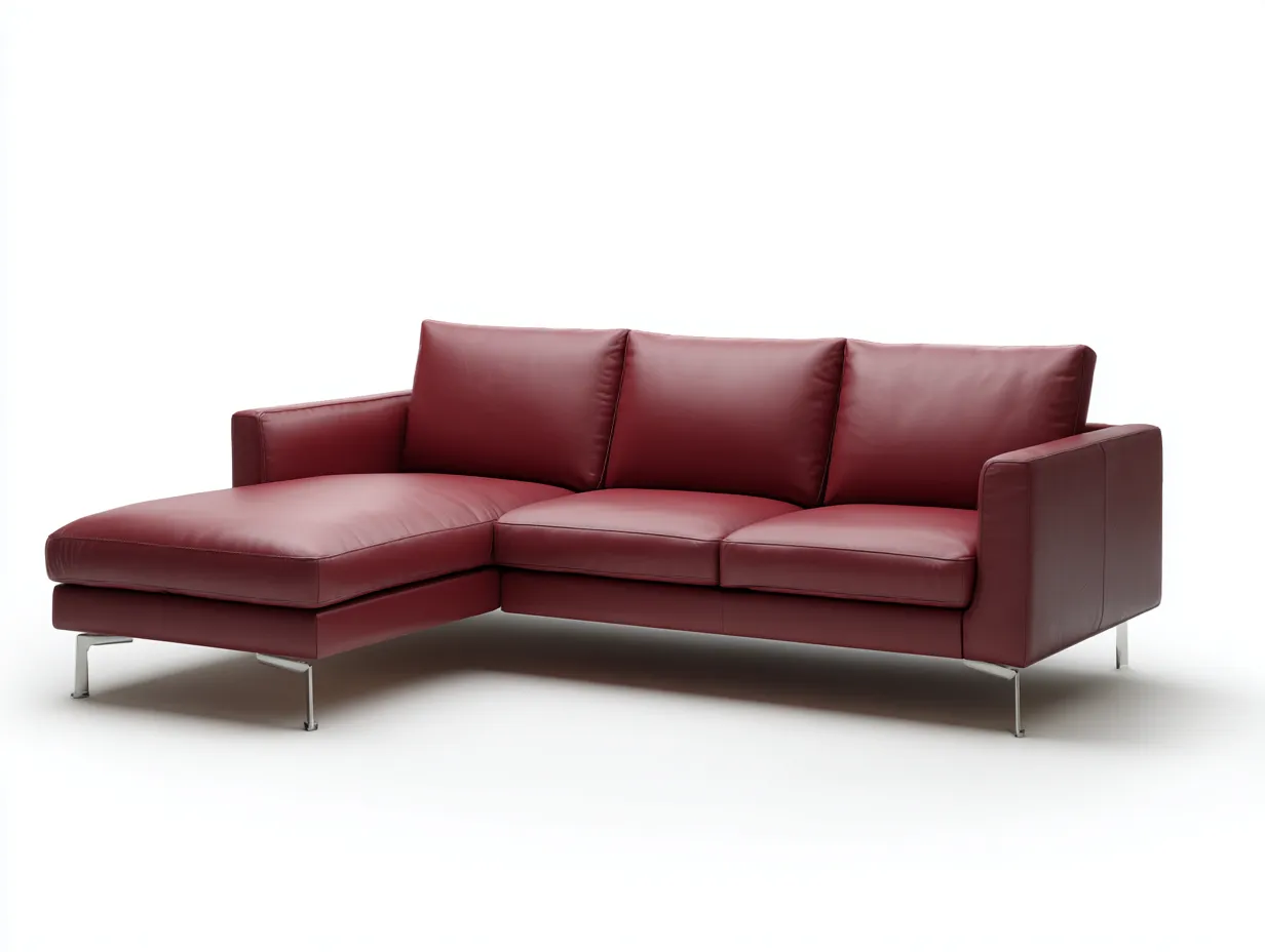 Soggiorno Divano in pelle bordeaux 288x170x84 cm stile moderno con penisola relax-Mimonzidecor
