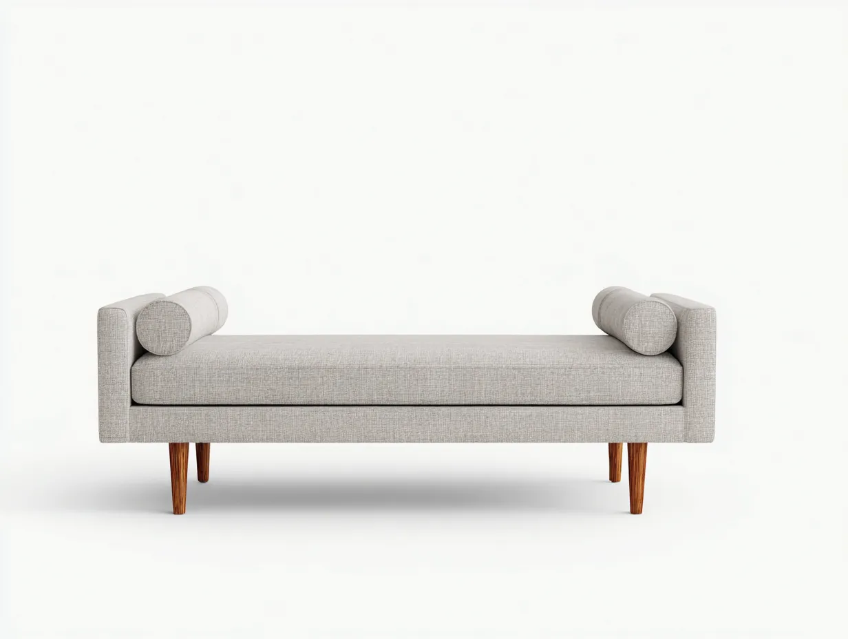 Panca 170×60×68 cm beige in tessuto con gambe in legno per camera da letto stile contemporaneo-Mimonzidecor
