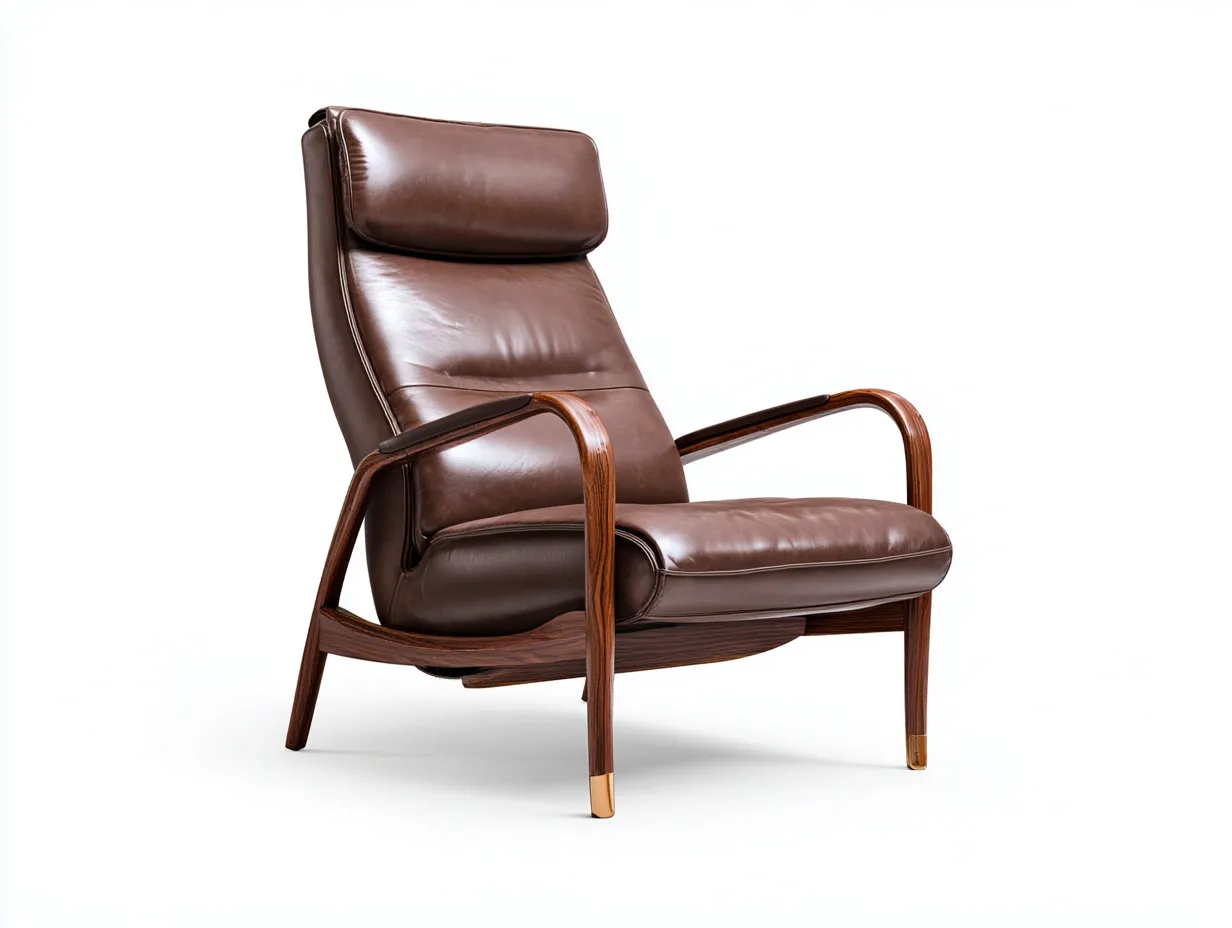 Poltrona 82×86×102 cm in pelle marrone con struttura legno stile retrò per soggiorno-Mimonzidecor