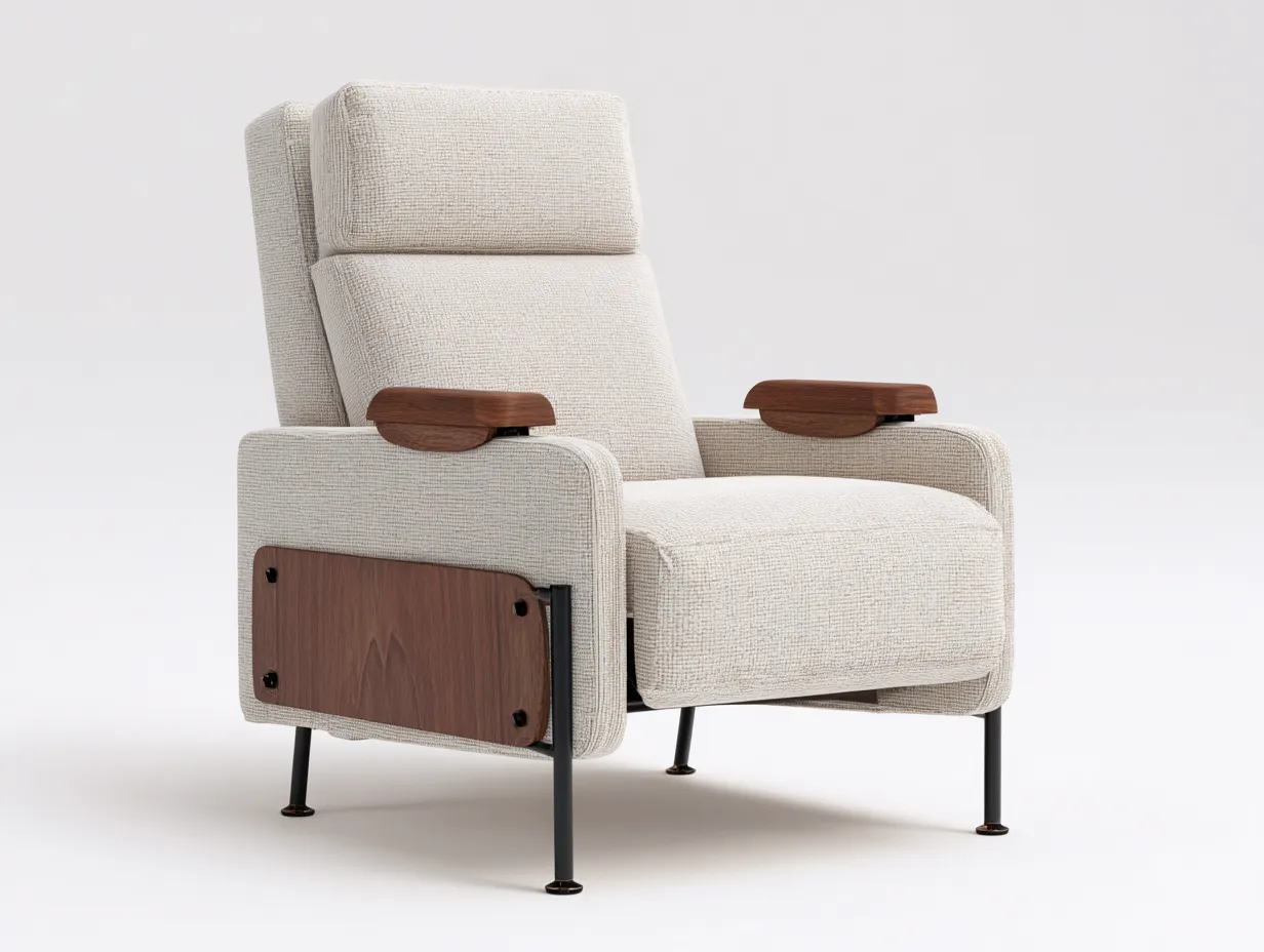 Poltrona 78×85×98 cm in tessuto beige con struttura in legno stile moderno per soggiorno-Mimonzidecor