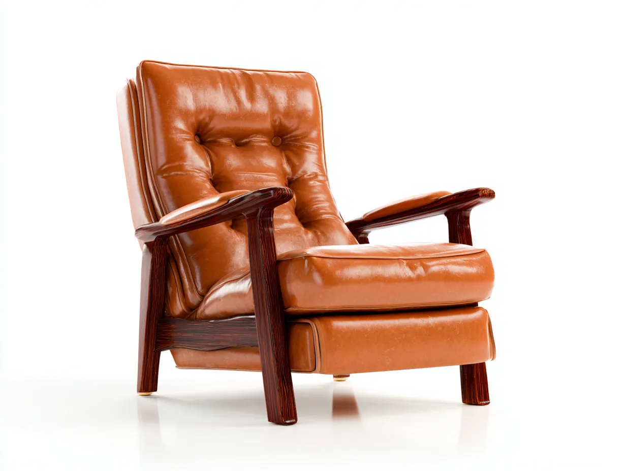 Poltrona in pelle cuoio 76x84x92 cm per soggiorno stile rétro con schienale trapuntato-Mimonzidecor