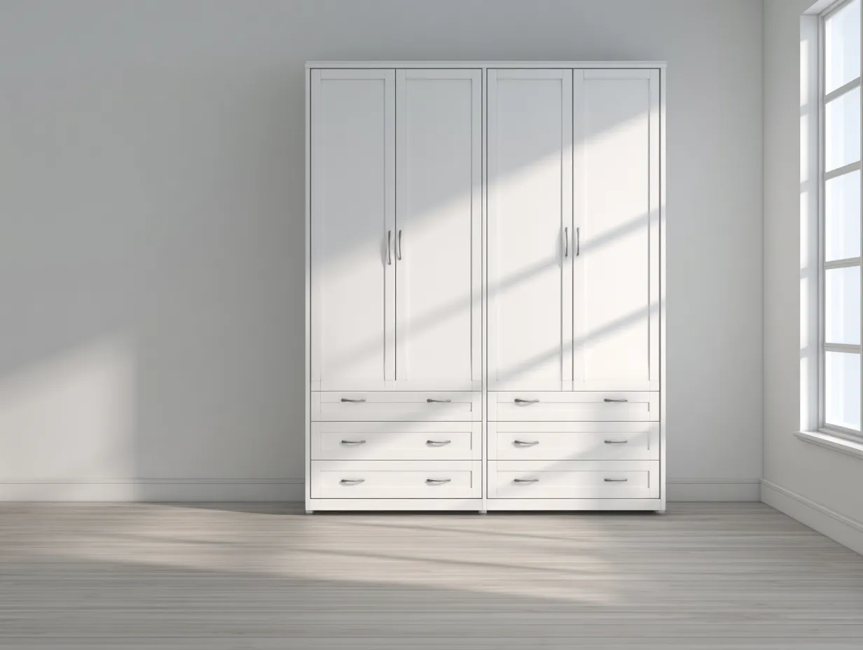 Armadio 220×58×215 cm bianco in legno per camera da letto stile contemporaneo con design pulito-Mimonzidecor