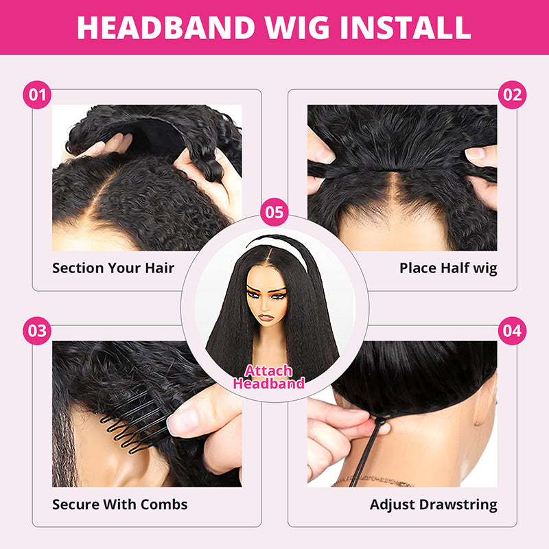 【3 IN 1 HALF WIG】Long 40Inch Invisible Hairline Silky Straight Half Wig with Drawstring Beginner-Friendly Human Hair Wigs - AlloveHair