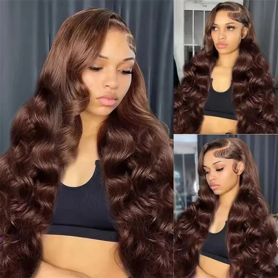 Brown Wig Body Wave 13x6 Full Lace Front Wigs 4# Chocolate Brown Colored Human Hair Wigs - AlloveHair