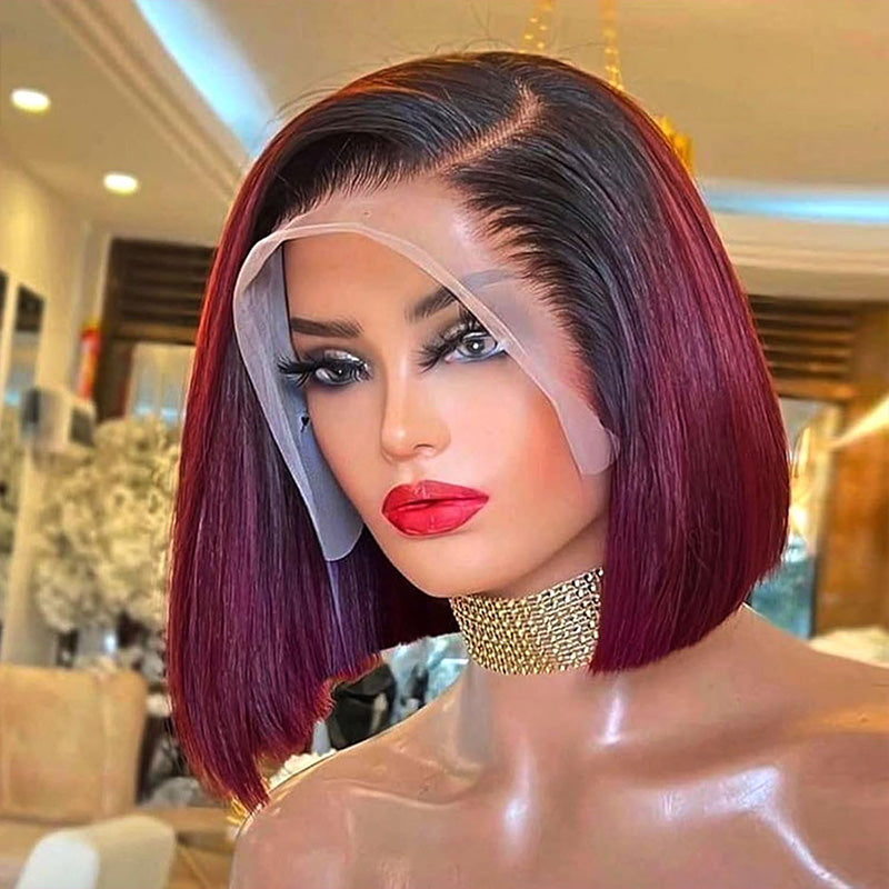 Premium Colored Short Bob Wig Pre Plucked 13x4 Lace Front Straight Hair Wig 200% Density - AlloveHair