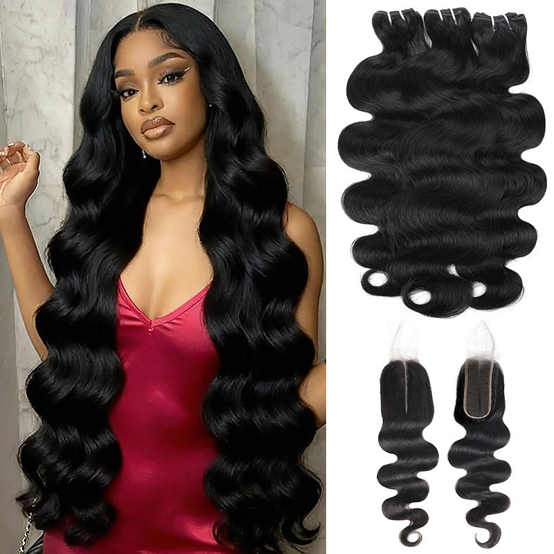 Allove 15A Raw Brazilian Body Wave Hair 3 Bundles With 2x6 Lace Closure Human Hair Bundles With Closure - AlloveHair