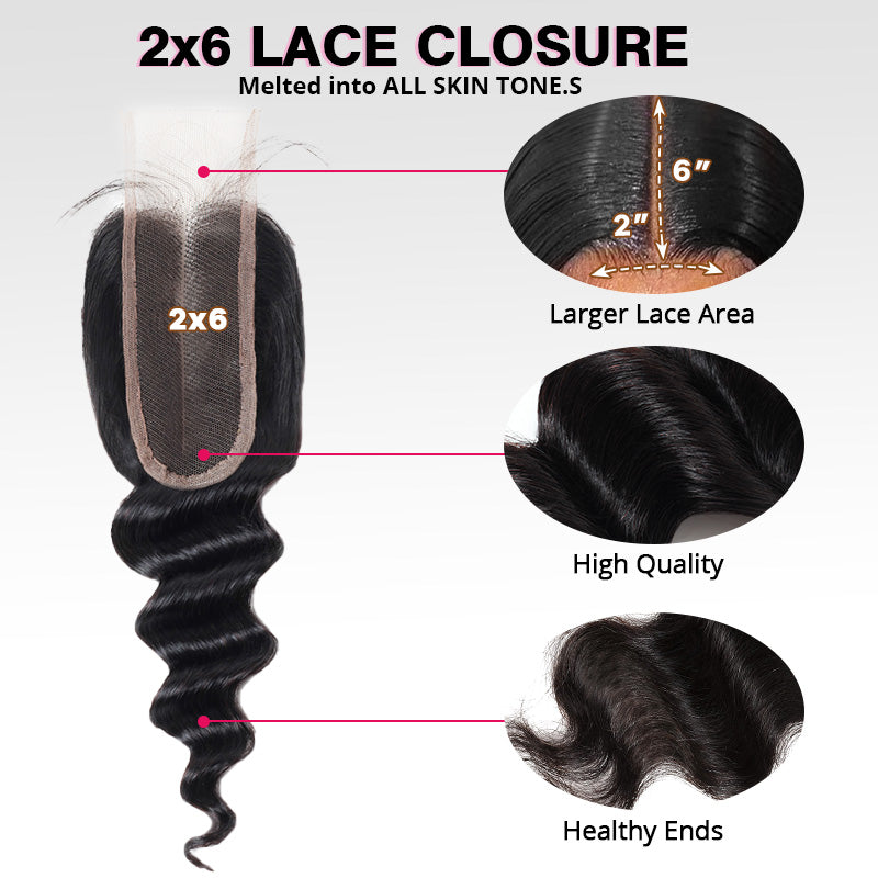 Allove 2x6 Deep Parting HD Lace Closure with Bundles Loose Deep Wave Bundles with Closure Human Hair Weave Extensions - AlloveHair