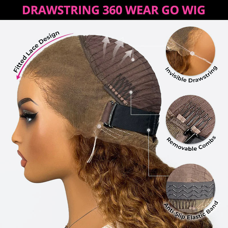 Allove P4/27 Highlight Ombre Brown Color Water Wave Invisi Strap Snug Fit 360 Glueless Wigs - AlloveHair