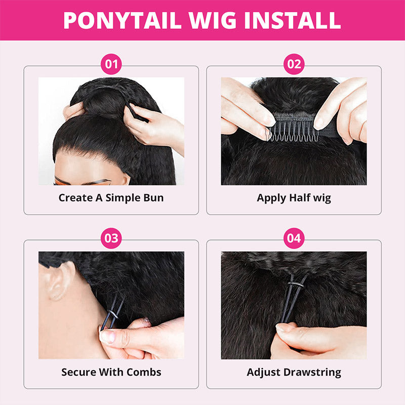 【3 IN 1 HALF WIG】Allove Invisible Hairline with Drawstring Coily Curly Half Wig Burmese Kinky Curly For Black Women - AlloveHair