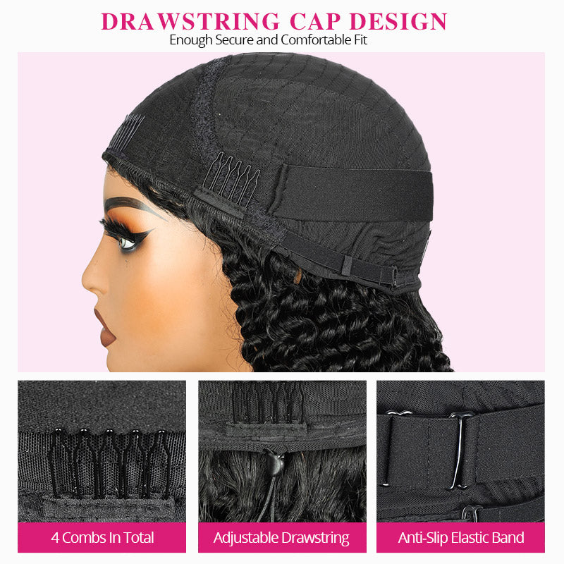 【3 IN 1 HALF WIG】Afro Curly Drawstring With Elastic Band Wig Real Hairline Flip Over Wig Friendly To Beginners Natural Hairline - AlloveHair