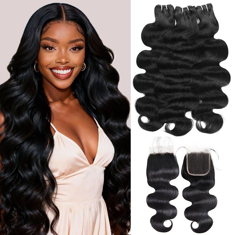 15A Raw Body Wave Hair Bundles with Closure Brazilian Human Hair 3 Bundles with 4x4 Lace Closure - AlloveHair
