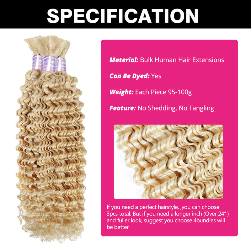 Allove #613 Blonde Deep Wave Bulk Hair Extensions For Braiding 3/4 Bundles - AlloveHair