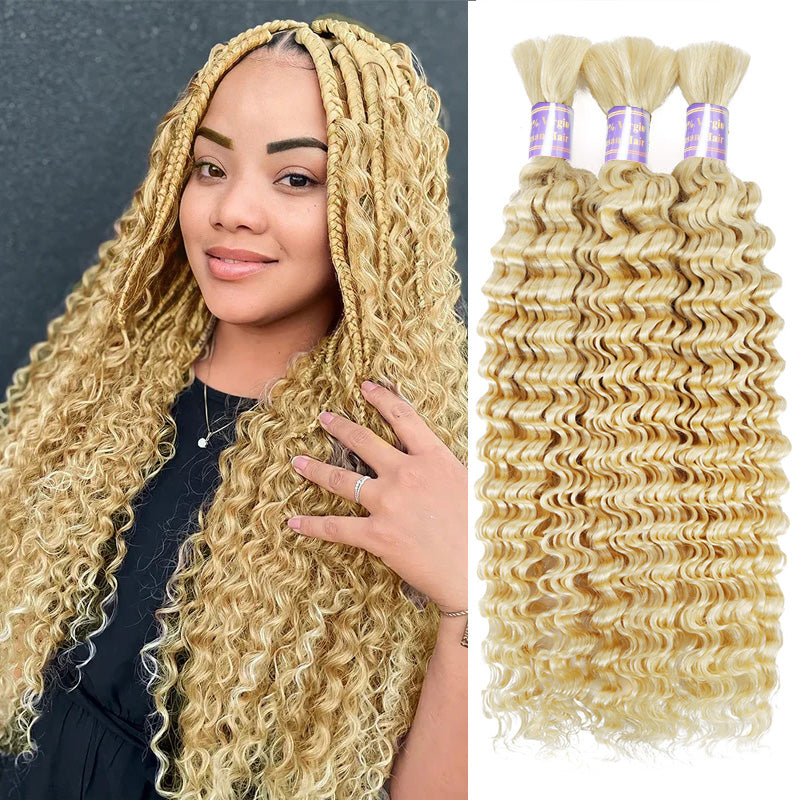 Allove #613 Blonde Deep Wave Bulk Hair Extensions For Braiding 3/4 Bundles - AlloveHair