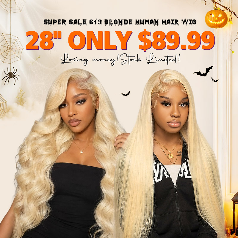 [ 70% OFF - No Code Needed] 28''= $89.99 613 Blonde Straight/ Body Wave 13*4*1 Lace Front Human Hair Wig 150% Density