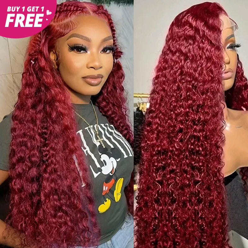 [Allove Bogo Free] 180 Density 99J Burgundy 13x4 HD Lace Front Glueless Wigs 30 Inch Red Colored Frontal Wig